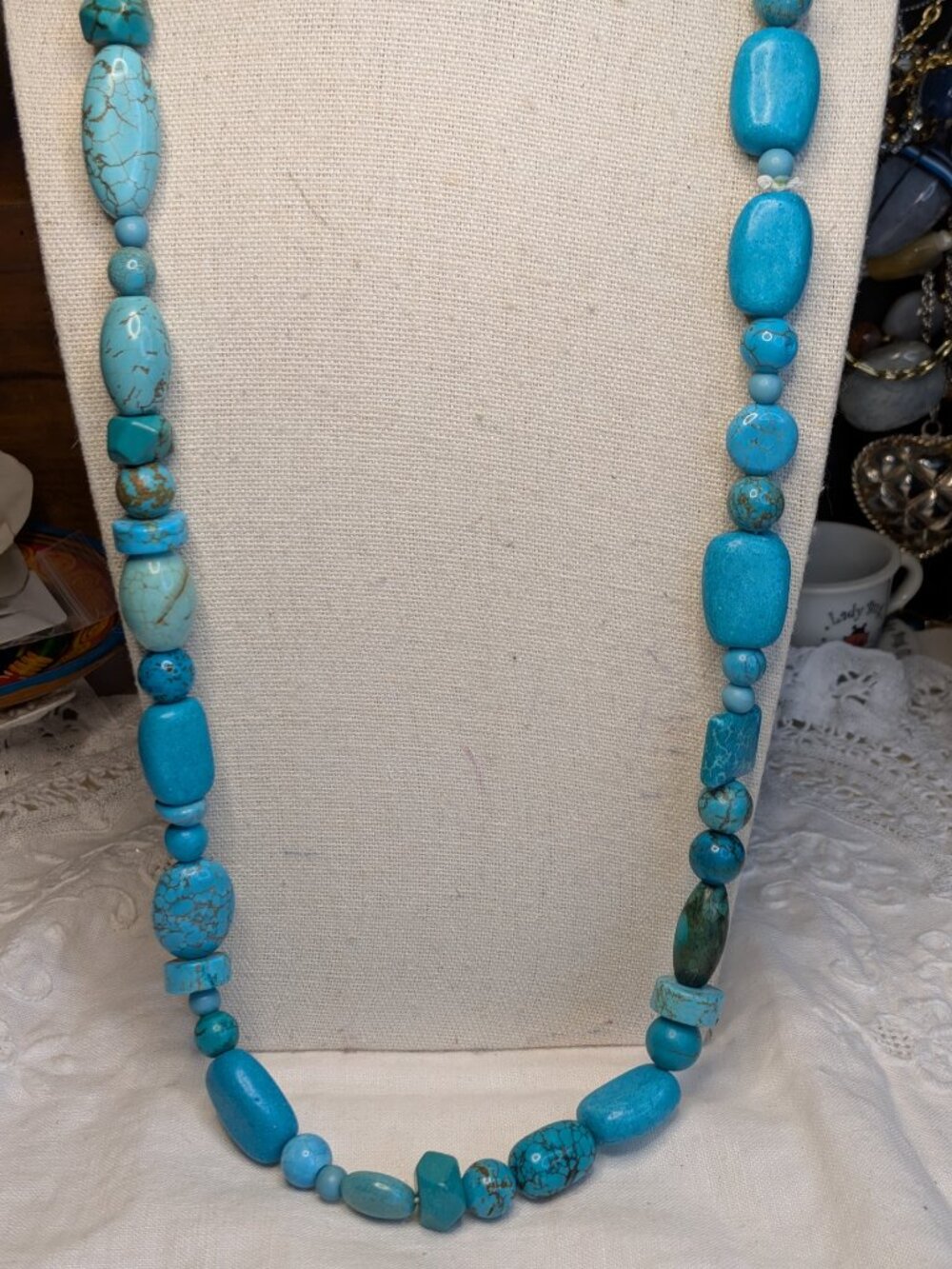 Turquoise‑Tone Stone Necklace – 28" Over‑the‑Head Strand